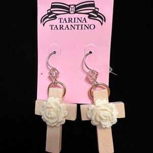 Tarina Tarantino Gothic Garden "Mary" Floral Cross Earrings